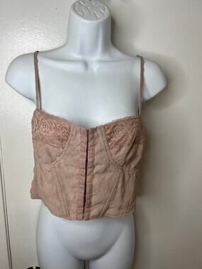 PacSun L.A. Hearts Lace Trim Mesh Corset Top Taupe NEW ~ Size M